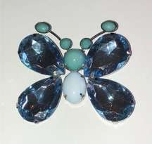 Vintage Blue Gemstone Butterfly Brooch Shoulder Pin