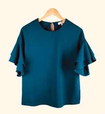 NSR Teal Ruffle Bell Short Sleeve Blouse Small