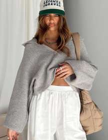 Cropped Collared Gray Oversized Sweater