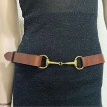 LAUREN Ralph Lauren Brown Genuine Leather Horsebit Buckle Women's Belt M/L?