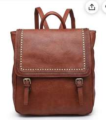 Jen & Co Brown Leather Flap Over Backpack