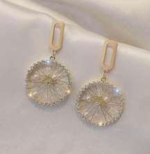 Women's Crystal Pearl Gold Wheel Dangle Drop Earrings