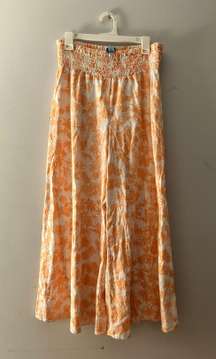 Orange And White Wide Leg Linen Pants