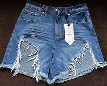 Blue Ripped Jean Loose Fit Cut Off Distressed Jean Shorts Sz 6