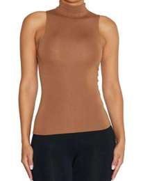 Naked Wardrobe Turtleneck Lightweight Knit Top in Light Brown Women's XS