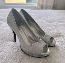 Rampage silver sparkly glitter peep-toe‎ heels