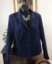 Talbots Women’s 8 Blue Velvet Single Breasted Blazer Long Sleeve Lapel Collar