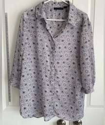 ATTENTION 1X POLYESTER NAVY AND WHITE BUTTON UP BLOUSE PLUS SIZE