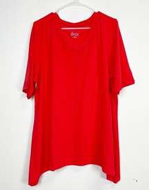 D&Co Shirt Womens XL Red Short Sleeve Tshirt Stretch Vneck Cotton Blend