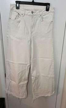 & Denim Women's High Waist Raw Cut Wide Leg Crop Pants White Light Wash Size 31