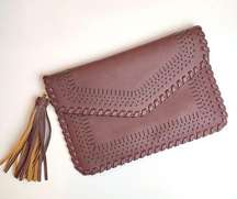 Jen & Co Vegan Leather Maroon Tassel Clutch