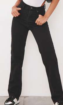 Washed Black High Waist Straight Leg Jeans