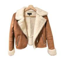 Brown Tan Sherpa Lined Moto Jacket Small