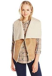 Celebrity Pink Faux Shearling Vest Camel