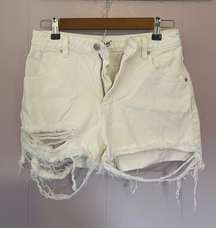 Rollas White Ripped Denim Shorts