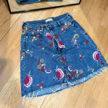 Floral Denim Skirt 