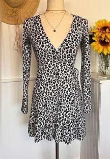 Divided Leopard Black & White Print Wrap Dress