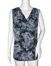 Kasper Shirt Womens Small Black Blue Paisley Cowl Neck Shell Tank Casual Career