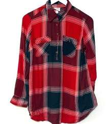 Isabel maternity red plaid blouse small