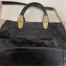 Steve Madden large black handbag tote with goldtone hardware and double straps