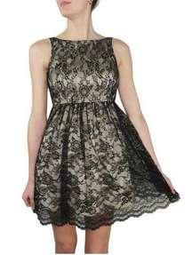 Jessica Simpson Black & Gold Lace A-Line Mini Dress Formal Size 2