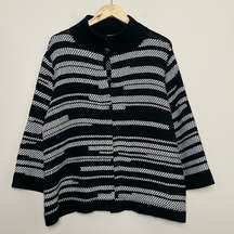 Chicos Kendra Wool Blend Cardigan Dot Sweater Black White Size 3