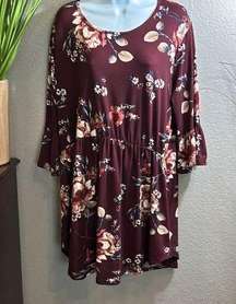 #277 Sweet lovely, boho floral, burgundy dress size 2 XL ￼￼