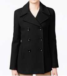 Black Wool Blend Double Breasted Peacoat