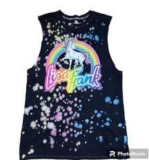 Lisa Frank Unicorn Tank Top Black with rainbow splatter design S