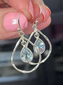 925 Solid Sterling Silver Genuine Topaz Hoop Earrings