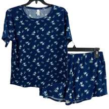 Flora by Flora Nikrooz Printed Ribbed Shorts Sleep Set Navy Floral Medium New