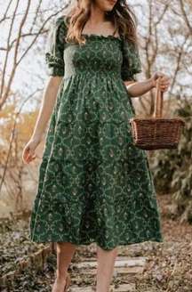Hill House Home Nesli Nap Dress Emerald Trellis Green Size XS