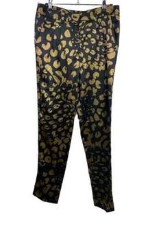 Jenni Kayne Black And‎ Gold Silk Animal Print Straight Leg Pant