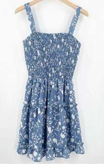 Dress Size Medium Blue Floral Smocked Smock Tiered Wedding Guest