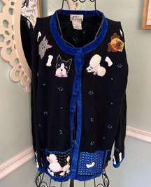 The Quacker Factory Sweater Cardigan Dog Embellished Whimsical Colorful Sz 1x