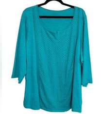 Coldwater Creek 100% Cotton Eyelet Turquoise T-Shirt - Size 2X