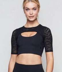 Good American Black Midnight Mesh Top Long Line Activewear Sports Bra 0 XS NWT