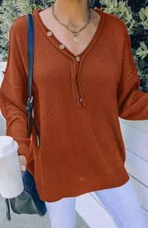 Mountain Valley Trading Button V-neck Sweater Orange Large NWT