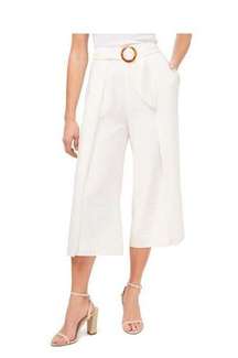 CECE Womens White Zippered Belted Gaucho Wear To Work Wide Leg Pants 6 (b13)