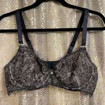 Sofia Vergara Black Gold Eyelash Lace Balconette Bra 38C