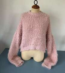 Oak + Fort womens pink fuzzy sweater size S cropped long bell sleeves