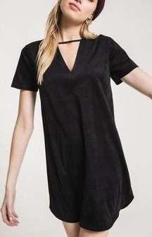 The Suede Cut-Out Dress Black V-Neck Strappy Felt Cutout Edgy Mini XS