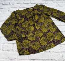 Ann‎ Taylor Loft Sheer Blouse Top Women's XXS Green Purple Floral Leopard Print