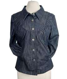 DKNY Jeans Vintage Y2K Gathered Bib Yoke 3/4 Sleeve Dark Denim Jacket