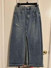 Miss Love long denim maxi skirt S blue jean distressed NWT NEW