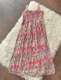 Smocked Floral Tiered Midi Dress