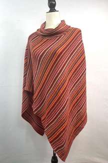 BIG BUDDHA Multi Color Striped Orange and Red Poncho