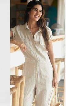 NWT Outerknown S.E.A. Sea Jumpsuit Organic Cotton Linen Natural