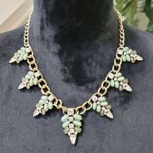 Loft Women's Green & Crystal Beaded with Lobster Clasp Statement Necklace