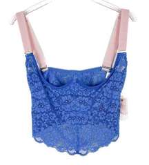 NWT We are HAH x Free People Bust A Move Bustier True Blue Lace Size Large L NEW